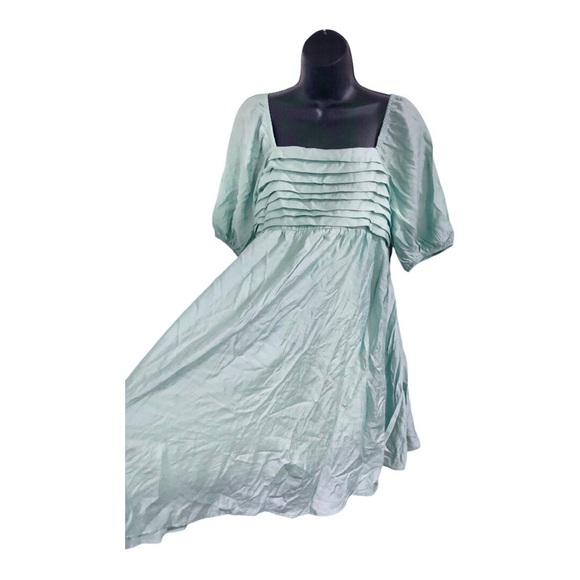 Sage green‎ Puff Sleeve Ruched pleated bust Emerson style Mini matiernity dress - Picture 1 of 11